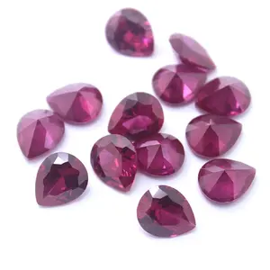 Ruby Sintetis 5 # Manik-manik Batu Permata Potongan Zamrud Persegi Panjang Pir Merah untuk Membuat Perhiasan Cincin Ruby