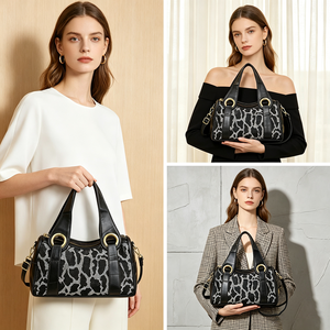Sac à main de luxe en cuir véritable à imprimé léopard et strass pour femme, sac à bandoulière avec poignée supérieure pour le travail et les voyages - Product Image 3