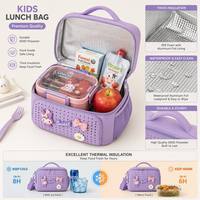 Sac à déjeuner isotherme pour enfants violet, boîte à bento thermique avec bandoulière, polyester 600D, logo personnalisé, fabricant OEM ODM