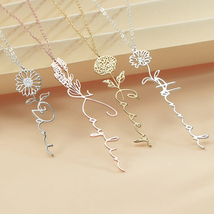Collar con Nombre Personalizado, Acero Inoxidable Dorado S925, Flor de Nacimiento, Collar con Colgante Minimalista para Parejas, para Mujer - Product Image 1