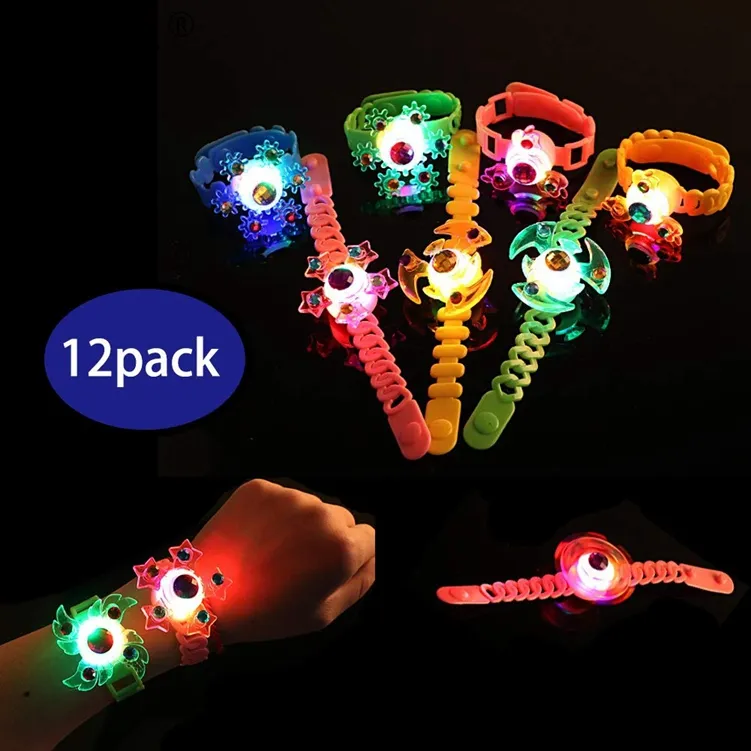 Party Favors for Kids 12 Pack Spin Glow Bracelets Toys Light Up Toys Glow in The Dark Spin Stress Relief Anxiety Toys KD1405