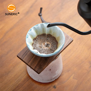 접을 수있는 실리콘 V 모양의 접이식 커피 브루어 드리퍼 콘 우드 홀더 휴대용 커피 필터 위에 부어 - Product Image 3