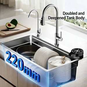 Fregadero de cocina empotrado multifuncional de un solo seno con ranura profunda, moderno y hecho a mano. - Product Image 4