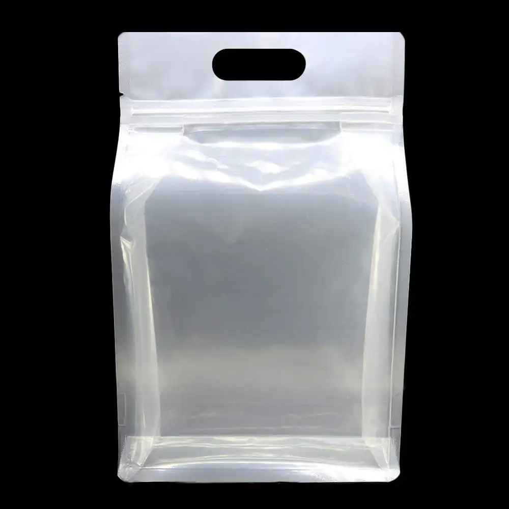 Transparent Resealable Stand Up Pouch Heat Seal Zipper Plastic Flat Bottom Bag with handle