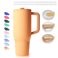 Gobelet isotherme réutilisable personnalisé de 40 oz avec poignée et paille rabattable, tasse isotherme anti-fuite, bouteille d'eau isolée