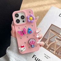 Coques de téléphone portable 3D DIY pour iPhone 13 14 15 Pro Max, dessins animés amusants, silicone souple, trous et breloques, compatibles avec tous les modèles
