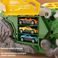 Porte-voitures dinosaure 2-en-1 avec 12 mini voitures en métal moulé sous pression, piste d'éjection et boîte de rangement