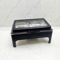 Chauffe-Plats Rectangulaire Professionnel pour Buffets de Mariage et Événements – Grand Ensemble de Service en Verre Noir pour Maintien au Chaud des Aliments