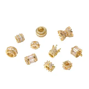 Clear CZ Micro Pave Round Spacer Beads Tube Charms Bead for Jewelry Making Bracelet Necklace