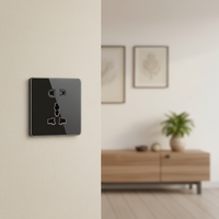 Enchufe de Pared Industrial Universal de 5 Pines, 13A 220V, Interruptores Eléctricos, Enchufes de Lujo de Vidrio Negro y Dorado, Toma de Corriente Múltiple