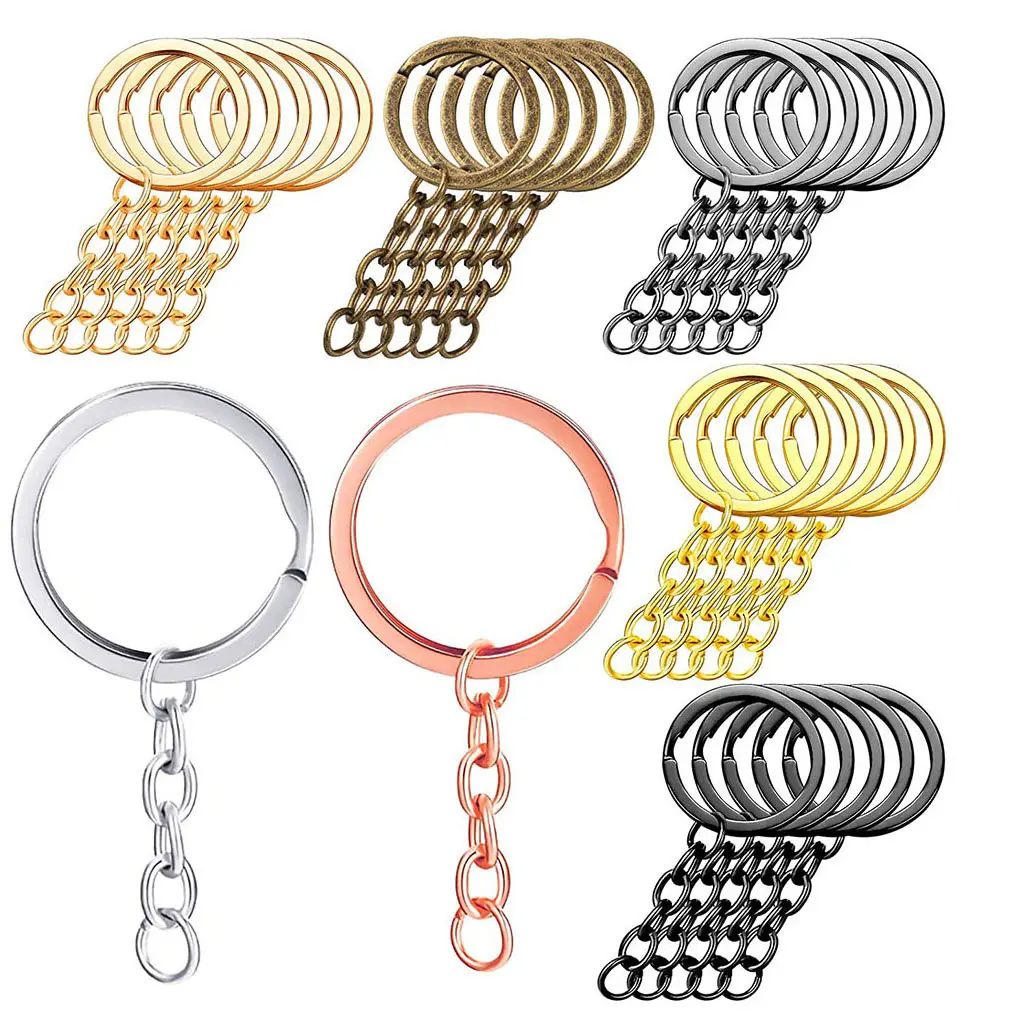 30 Mm 25mm 5colors Keychain Rings Key Ring Chain Gold Rhodium Antique Bronze 60mm Long Round Split Keychains Keyrings Jewelry