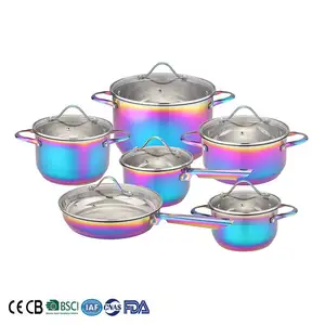 Custom Logos 12 Pieces New Chef Oem Kitchen Colorful Stainless Cooking Pot Cookware Set