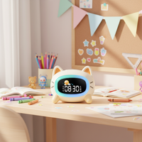 Réveil numérique pour enfants avec changement de couleur LED, musique, veilleuse, charge USB, design de dessin animé pour la chambre à coucher, le bureau, le salon