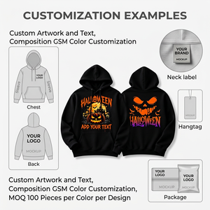 เสื้อฮู้ดดี้ฮาโลวีนผู้ชาย ผ้าฝ้ายฟลีซ 100% 240 GSM พิมพ์ลายดิจิทัล โลโก้สั่งทำ ขายส่ง แบบสวมหัว - Product Image 5