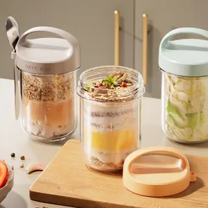 Vaso de vidrio para avena nocturna de 430 ml con tapa y cuchara, recipiente hermético para alimentos, taza portátil para desayuno, cereales, leche, ensalada, yogur, artículo de cocina - Product Image 1