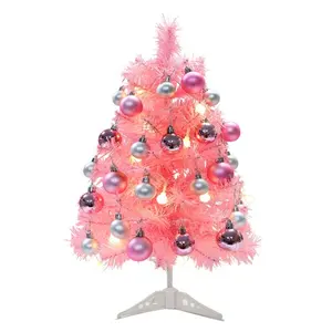 Home Pink Mini Weihnachts baum 60cm Weihnachts baum Desktop Mini Weihnachts baum mit Ornamenten und Lampe