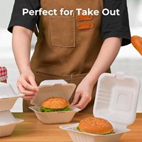 Conteneur de nourriture à emporter en vrac jetable 6x6x3 canne à sucre bagasse fournitures de restauration pour fête pour hamburger et boîte à lunch à emporter