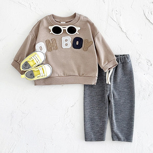 Automne printemps décontracté ensemble de vêtements pour bébés garçons nouveau-né à <span class=keywords><strong>3</strong></span> ans lettre Patch tenues avec hauts et pantalons 0-3Y - Product Image 3