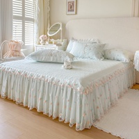 Parure de lit quatre pièces 2026 en soie de bambou glacée, motif floral, jupe de lit croissant, couleur unie, fraîche et rafraîchissante, avec couvre-lit en dentelle