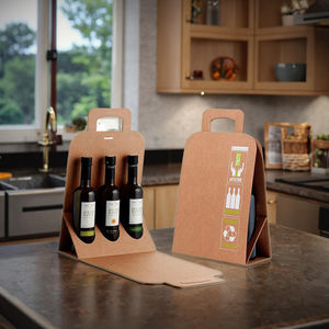 שקית נשיאה ליין מנייר קראפט ממוחזר בהתאמה אישית עם ידיות חתוכות בלייזר והדפסת אופסט ל-1/2/3 בקבוקים - Product Image 3