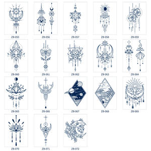 Pegatina de tatuaje de simulación de hierbas de <span class=keywords><strong>flor</strong></span> geométrica azul oscuro 2 semanas arte corporal semipermanente temporal - Product Image 2
