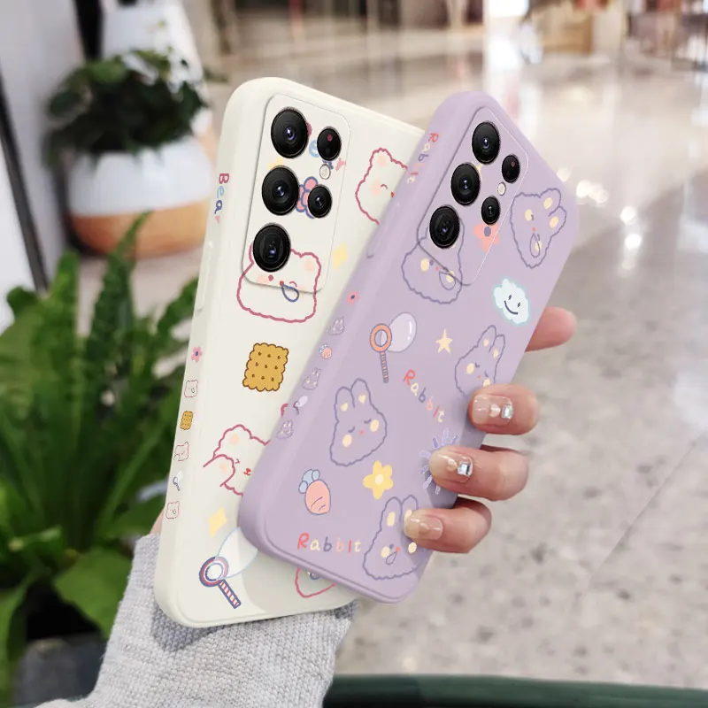 Fashion simple cartoon cartoon bear mobile phone case for Samsung A52 M62 A50 A53 straight edge anti-liquid silicone products