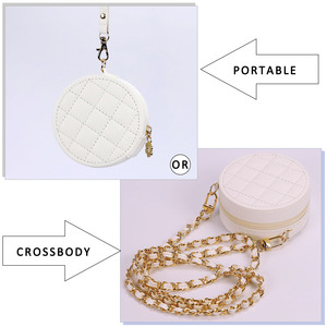 Estuche Organizador de Joyas Redondo de Cuero Portátil Personalizado con <span class=keywords><strong>Espejo</strong></span> y Bolso Cruzado para Viaje - Product Image 4
