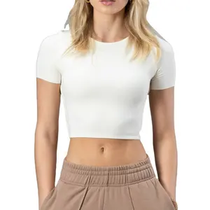 कस्टम गर्मियों दौर गर्दन टीशर्ट कपास सज्जित सफेद रिक्त टी सादे उच्च गुणवत्ता मूल बातें Crewneck टी शर्ट महिलाओं