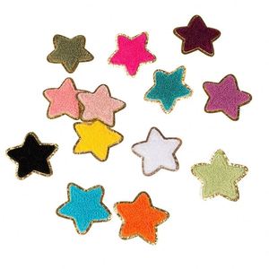 Star Lightning Glitter Gold Border Chenille Patches Cute <b>Make</b>-<b>up</b> <b>Bag</b> Accessories Custom Logo Iron on Embroidered Chenille Patch - Product Image 3