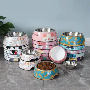 Großhandel Runde Melamin Edelstahl Futter Haustier Katze Hund Wasser Futter Feeder Schüssel Melamin Pet Bowl