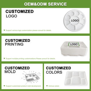 Contenedor de comida desechable de almidón de maíz, bandeja de 9 compartimentos para sacar plato redondo, bandeja de fruta blanca, paquete combinado Thali - Product Image 4