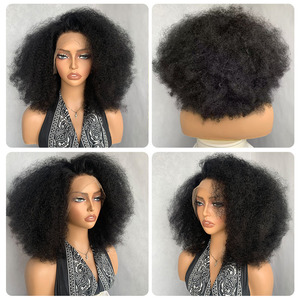 Peluca de Cabello Sintético y Humano (80% Humano + 20% Sintético) con Frente de Encaje 13x4 de 18 Pulgadas, Afro Corto, Rizado, Voluminoso, para Mujeres Negras Africanas - Product Image 3