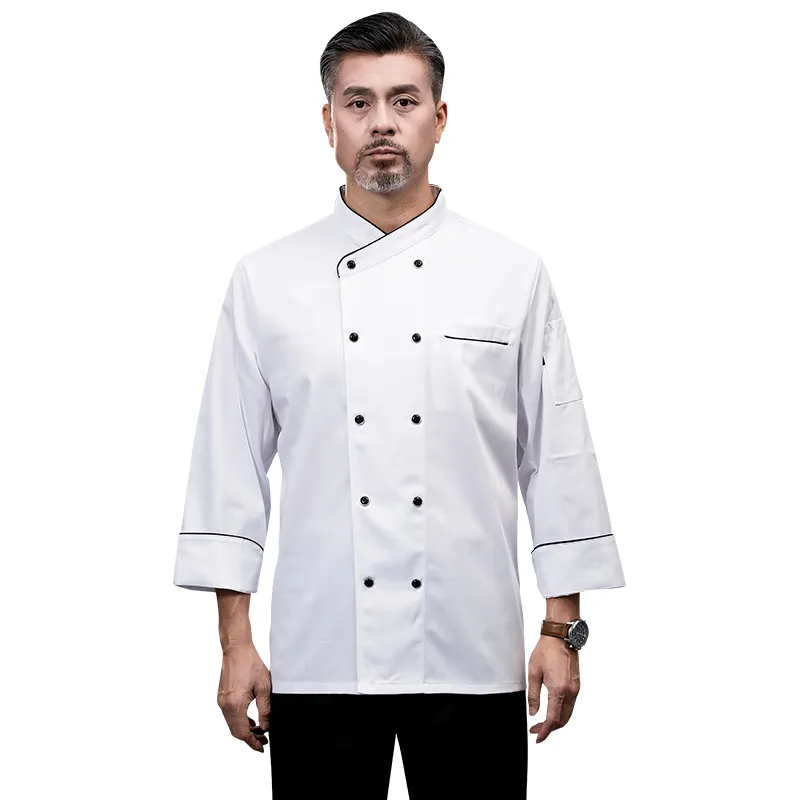 Logo personalizzato giacca da chef cappotto manica lunga hotel cucina ristorante abiti da lavoro ristorazione uniforme da chef con tasche