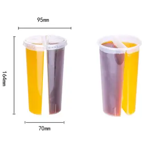 600毫升 700毫升小吃和饮料在一个分裂的杯子塑料与 2 隔间容器
