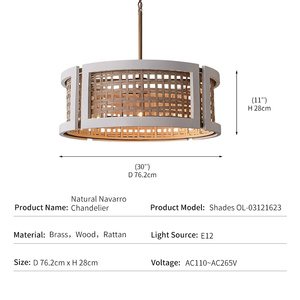 Lustre moderne en <span class=keywords><strong>laiton</strong></span>, style nordique, en bois et rotin, pour salle à manger, villa, lampe tressée design, <span class=keywords><strong>luminaire</strong></span> Navarro naturel - Product Image 4