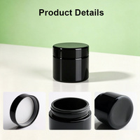 Pot en verre noir brillant de 57 mm, hauteur 54 mm, avec bouchon à vis sécurité enfant, hermétique et étanche, pour cosmétiques, crèmes et baumes - Vente en gros