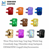 Sac de jambe Sinmelon personnalisé avec logo holographique, forme baril, sangle réglable, en PU imperméable, transparent, avec fermeture éclair pour téléphone