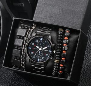 นาฬิกาธุรกิจแฟชั่นอนาล็อกลำลอง4ชิ้นสายหนังนาฬิกาข้อมือผู้ชายสร้อยข้อมือนาฬิกาควอตซ์สำหรับผู้ชายเครื่องประดับของขวัญ CC002 - Product Image 5