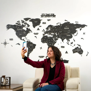 Mappa del Mondo in Legno 3D Multistrato Personalizzata, Decorazione Murale in Legno Nero per Casa, Tuana - Product Image 4