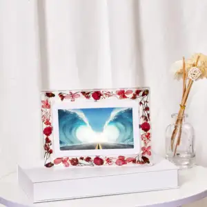 Best Price 7 Inch Flower Frame Crystal Advertising Player Transparent With Acrylic Digital Photo Frame Motion Video Frame
