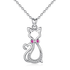 Plata de Ley 925 del Día de San Valentín de 100 idiomas diferentes te amo collar del gato - Product Image 1