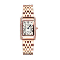 Reloj Rectangular de Moda para Mujer, Correa de Acrílico, Movimiento de Cuarzo, Resistente al Agua 30M, Detalles de Diamantes de Lujo, Dos Tonos