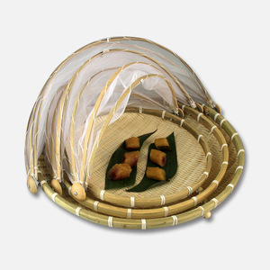 Giỏ Tre Đựng Bánh Mì Trái Cây Rau Củ Lều Phục Vụ Thực Phẩm Dệt Thủ Công Hình Tròn Giỏ Chống Bụi Có Lưới Bọc Gạc - Product Image 5