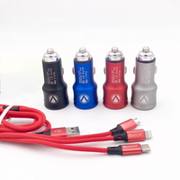 Promoción VEECLE 5V 2.4A cargador de coche USB dual con cable trenzado 3 en 1 cable de carga para iPhone, Samsung