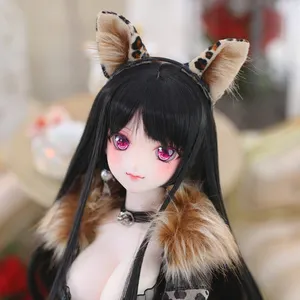 Factory Custom Long Curly Black Japanese Soft Synthetic Hair Smart Doll Wigs For 18 inch Wholesale Bjd Doll Wig