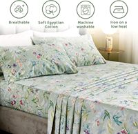 Ensemble de literie pour lit Queen en coton égyptien 100% super doux et respirant, imprimé floral vert, oiseaux et papillons, drap de lit moelleux