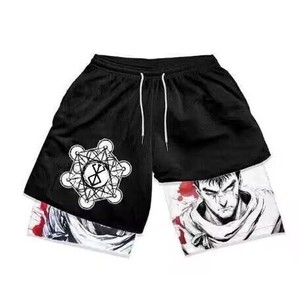 Shorts de plage noirs pour hommes, séchage rapide, respirants, en coton, anti-UV, écologiques, taille haute élastique, imprimé personnage anime, décontractés - Product Image 1