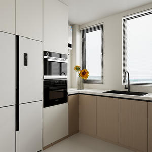 Gabinetes de Cocina Modernos Minimalistas Estilo Madera en Forma de L, Base de Contrachapado con Encimera de Cuarzo y Rieles con Amortiguación - Product Image 3