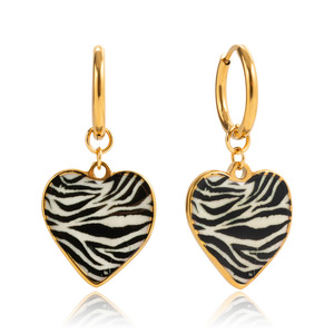 ต่างหูรูปหัวใจพิมพ์ลายม้าลายชุบทองสแตนเลสสำหรับผู้หญิงเครื่องประดับแฟชั่น - Product Image 5