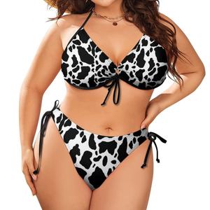 Conjunto de Dos Piezas con Estampado de Vaca y Logotipo Personalizado, Traje de Baño de Lujo de Talla Grande, Bikini de Tiras, Ropa de Playa para Mujer, Fabricante de Trajes de Baño - Product Image 4